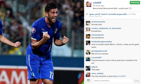 Балотелли поздравил сборную Италии с победой