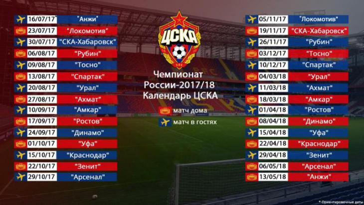 Расписание матчей «ЦСКА» в чемпионате России на сезон 2017/2018