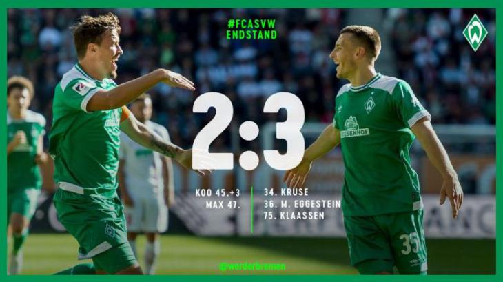 Аугсбург - Вердер 2:3 голы, лучшие моменты и подробный обзор матча