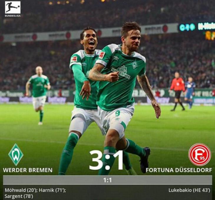 Вердер - Фортуна Дюссельдорф голы, лучшие моменты и статистика; первый гол Джошуа Сарджента за основную команду Вердера