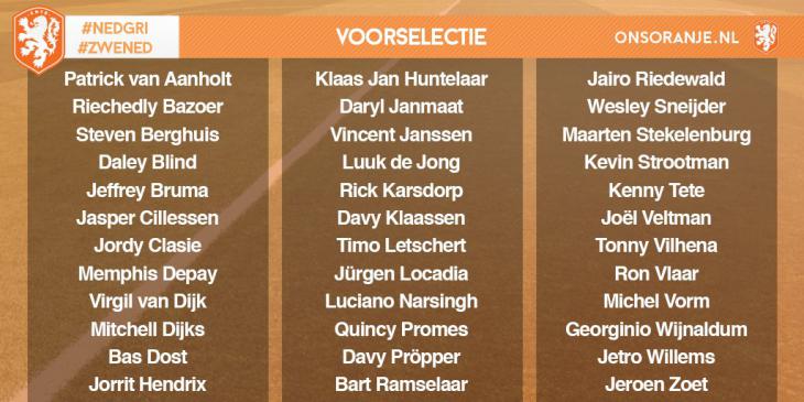 Состав сборной Голландии на ближайшие матчи: Промес в составе