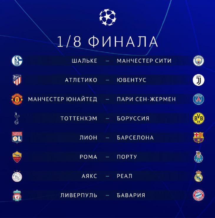Календарь 1/8 финала Лиги Чемпионов